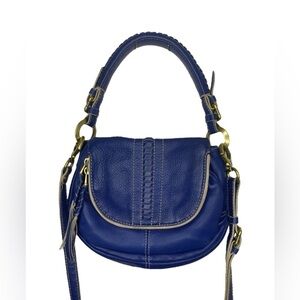 orYANY Blue Pebble Leather Braided/Whip Stitched Crossbody Satchel